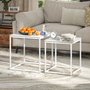 White Nest of 2 Coffee Tables with Tempered Glass Tops for Living Room or Bedroom
