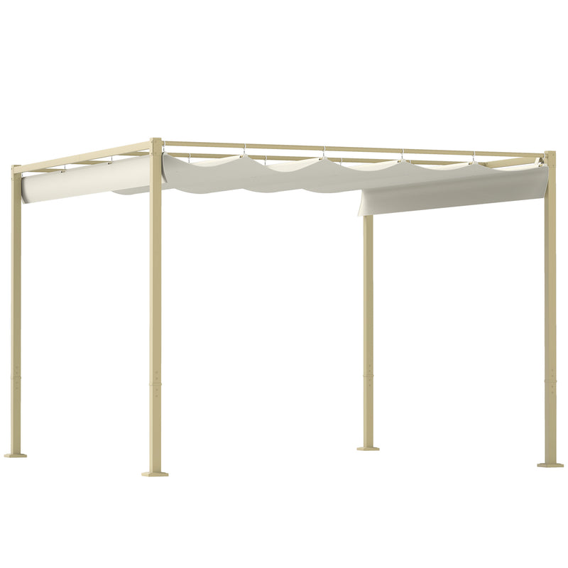 3m x 3m Garden Pergola with Retractable UPF30+ Canopy Sun Shade Khaki by Outsunny