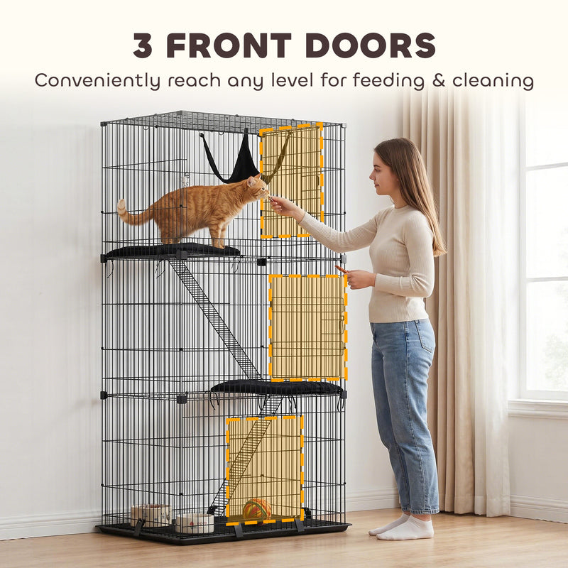 Indoor Cat Cage With 3 Tiers for Safe Play and Easy Cleaning Black