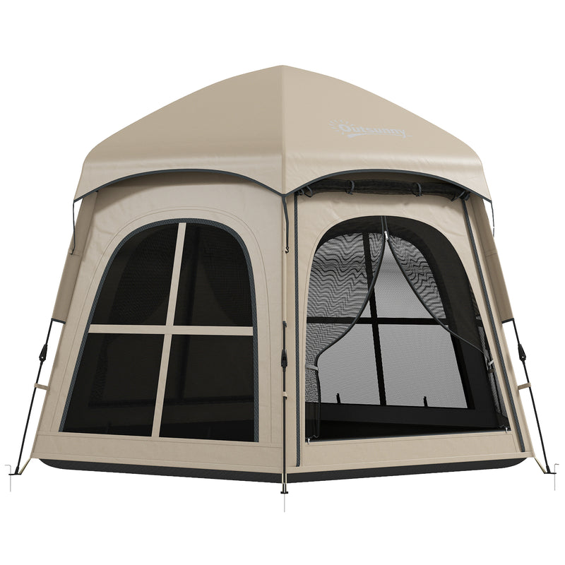 Family Pop Up Tent with Fast Setup and Spacious Interior for Camping Khaki