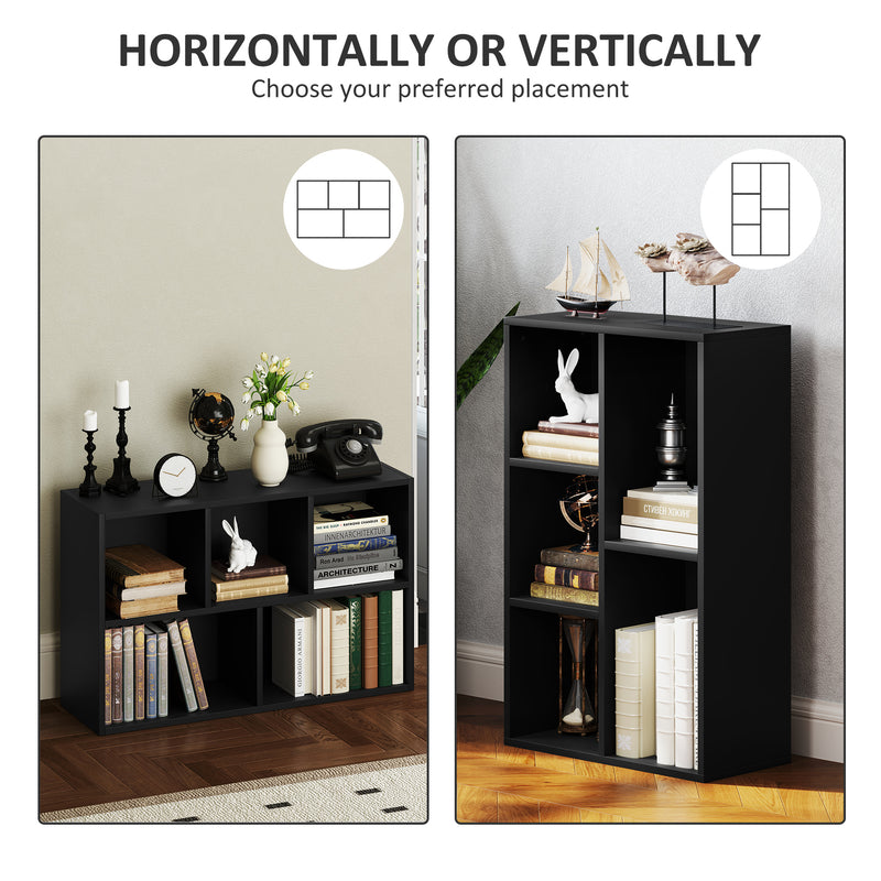 Black 2 Tier Bookshelf with 5 Storage Compartments by HOMCOM