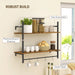 Rustic Brown Wall Mounted Floating Shelf With 4 Hooks for Living Room or Hallway by HOMCOM