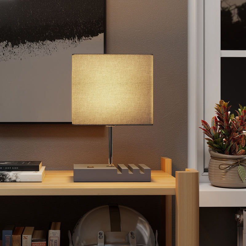 Modern Bedside Table Lamp with USB Charging Ports and Phone Holders for Bedroom Grey AOSOM
