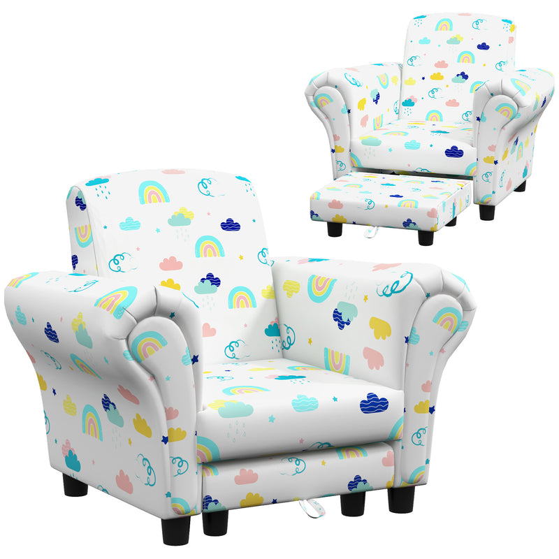 2 Piece Kids Sofa Set with Cloud Design and Wooden Frame for Toddlers Aged 15 to 36 Months, White