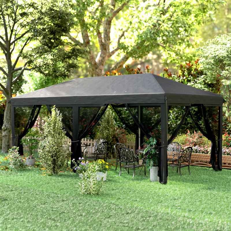 Black 3x6m Pop Up Garden Gazebo With Mesh Sidewalls and Carry Bag for Garden Parties by Outsunny