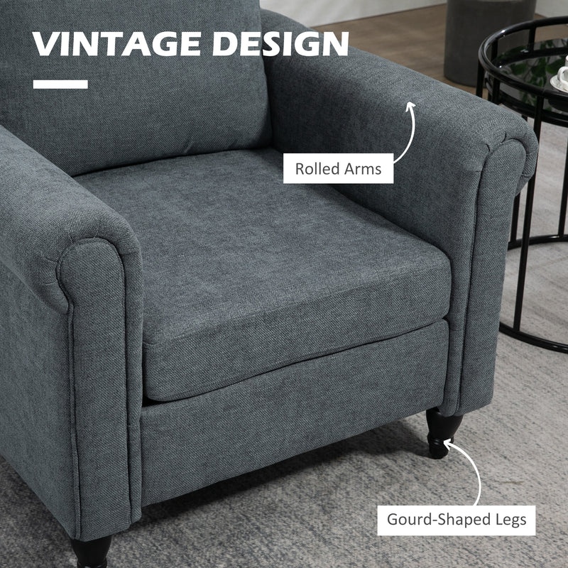 Vintage Upholstered Accent Chair with Back Cushion and Rolled Arms for Lounge Use Grey