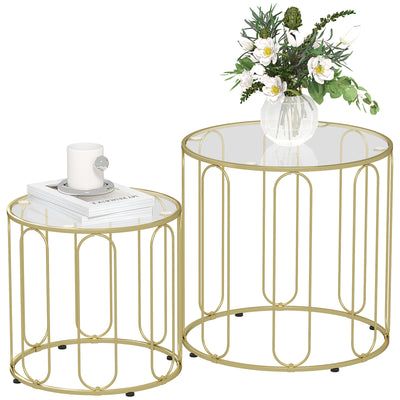 Gold Tone Elliptical Cut Out Nesting Tables Modern Space Saving Design by HOMCOM