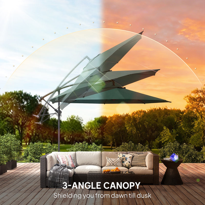 Cantilever Garden Parasol with Adjustable Shade and UPF 30+ UV Protection for Patio or Lawn, Dark Green