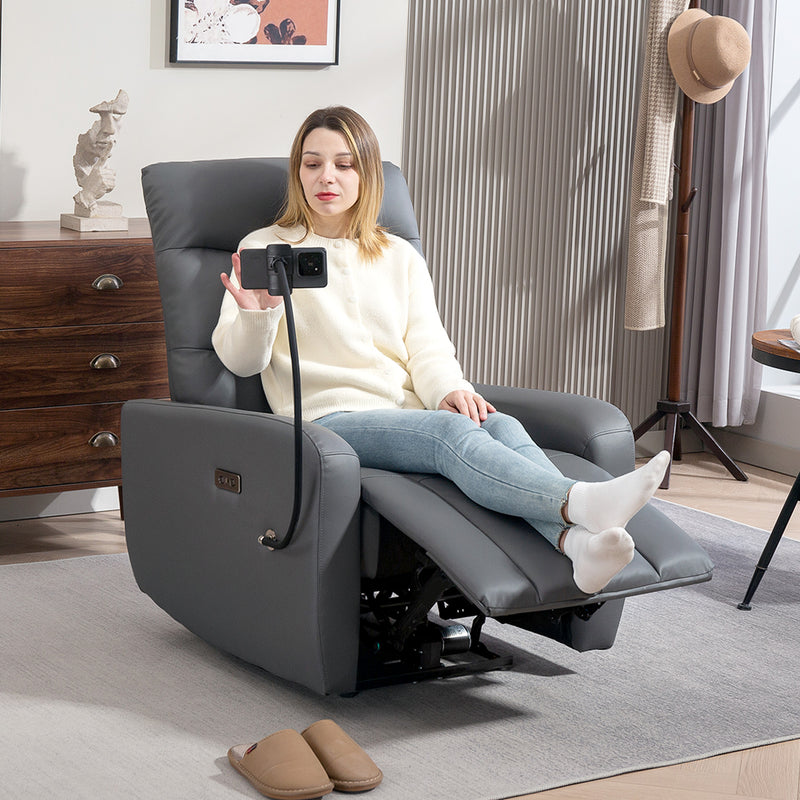 Grey Electric Recliner Armchair with USB Type C Port and Phone Holder by HOMCOM
