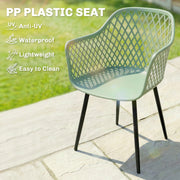 Set of 4 Garden Dining Chairs with Armrests for Garden or Patio Comfort Green With Black Metal Legs Outsunny