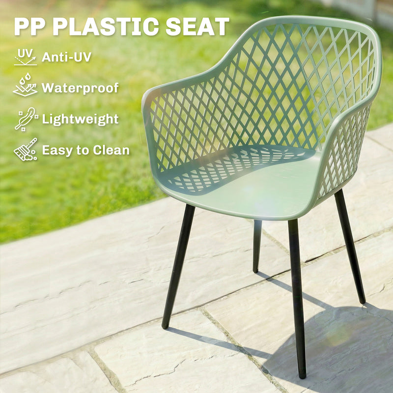 Set of 4 Garden Dining Chairs with Armrests for Garden or Patio Comfort Green With Black Metal Legs Outsunny