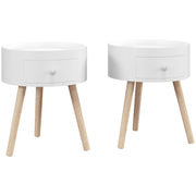 White Round Bedside Tables with Drawer Set of 2 by HOMCOM