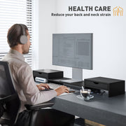 Dual Monitor Stand Riser with 2 Drawers Adjustable Length for PC Laptop and Printer Black by HOMCOM