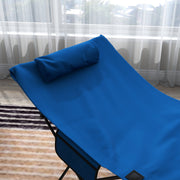 Dark Blue Foldable Sun Lounger With Headrest and Side Pocket for Beach or Garden Use