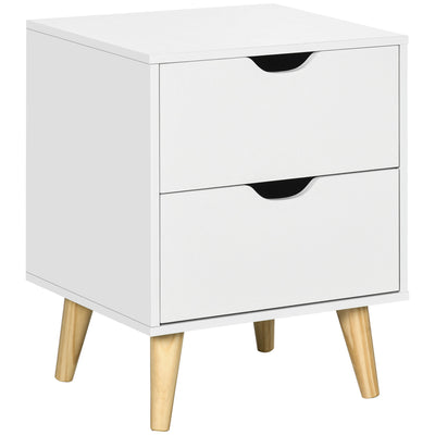 White Bedside Table with 2 Drawers and Pine Wood Legs for Bedroom or Living Room by HOMCOM