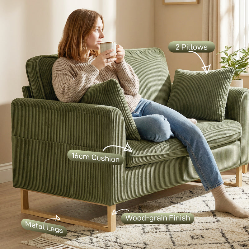 Armchair with Supportive Cushion and Soft Corduroy Upholstery for Relaxing Evenings Dark Green AOSOM