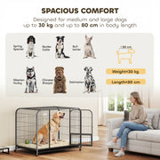 Heavy Duty Steel Dog Crate for Large Breeds with Easy Access and Lockable Wheels Black Pawhut
