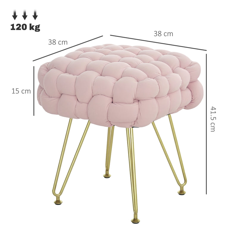 Pink Velvet Feel Woven Square Footstool with Gold Legs Bold Design by HOMCOM