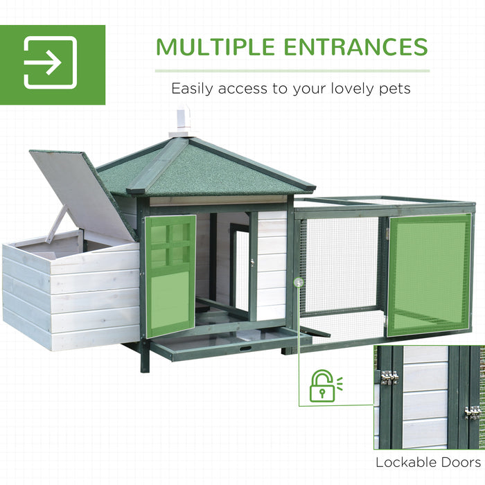 Chicken Coop Wooden Small Animal Pet Cage with Nesting Box and Outdoor Run by PawHut