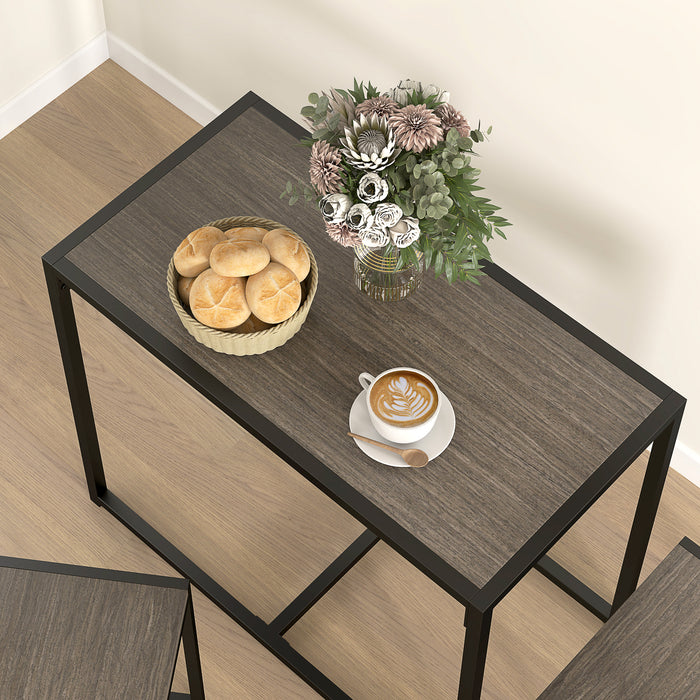 Grey Dining Table and 2 Chairs Space-Saving Steel Frame by HOMCOM