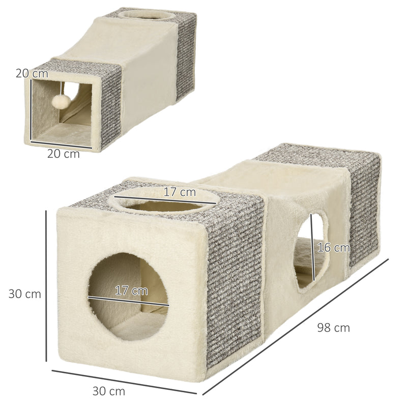 Cat Play Tunnel with Sisal Scratch Sections for Indoor Cats to Protect Furniture Brown Beige