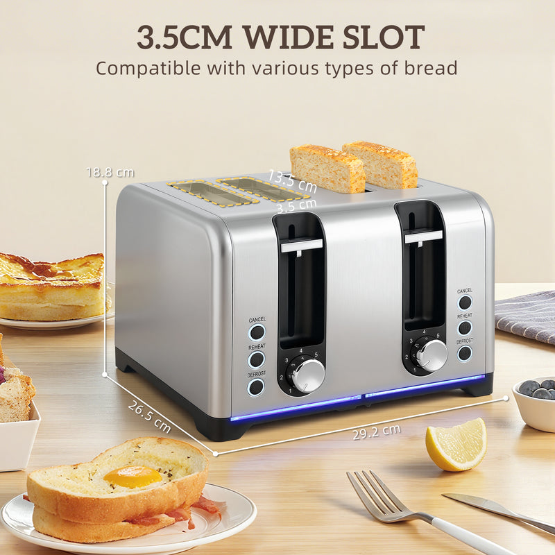 1.7L Rapid Boil Kettle and 4 Slice Toaster Set With Adjustable Browning Control Silver