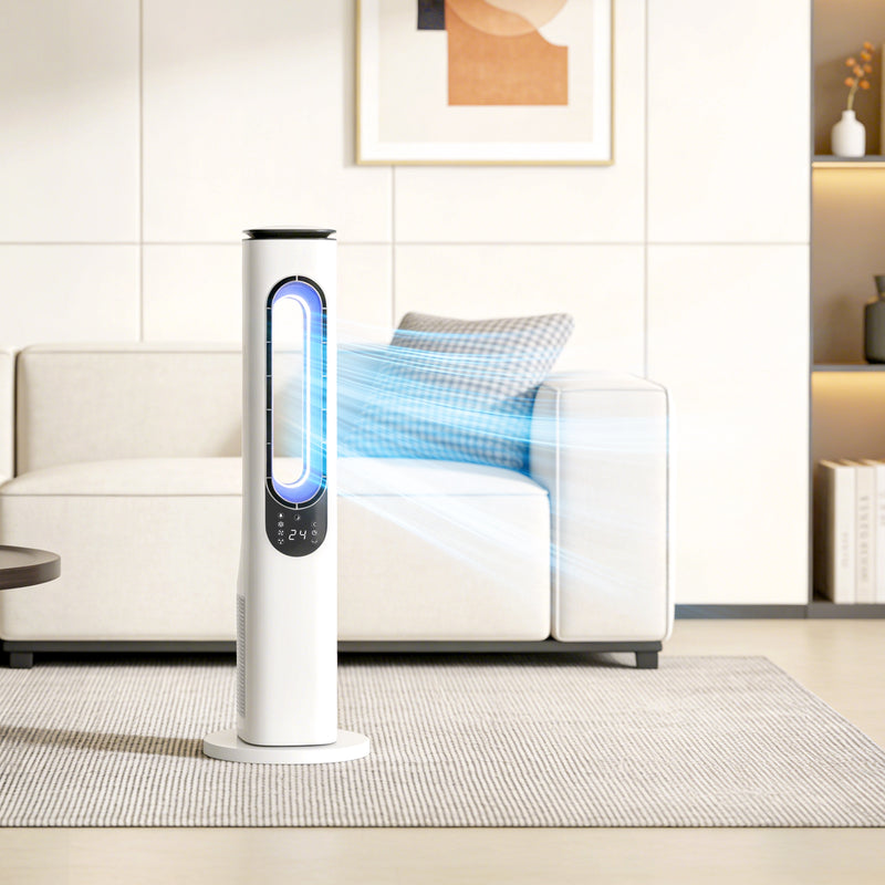 Bladeless Tower Fan for Quiet Cooling and Safe Sleep in Bedrooms and Family Rooms White
