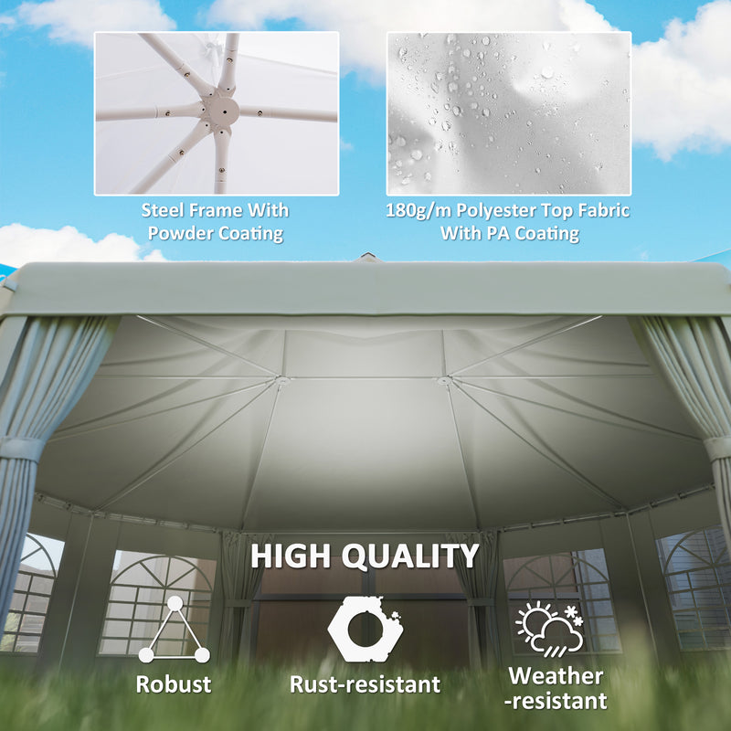 White 10 Sided Decagonal Garden Gazebo Marquee Party Tent with Heavy Duty Frame by Outsunny