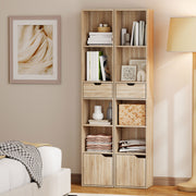 Tall Narrow 6 Tier Bookcase With Drawer And Door For Home Storage Natural Wood Finish AOSOM