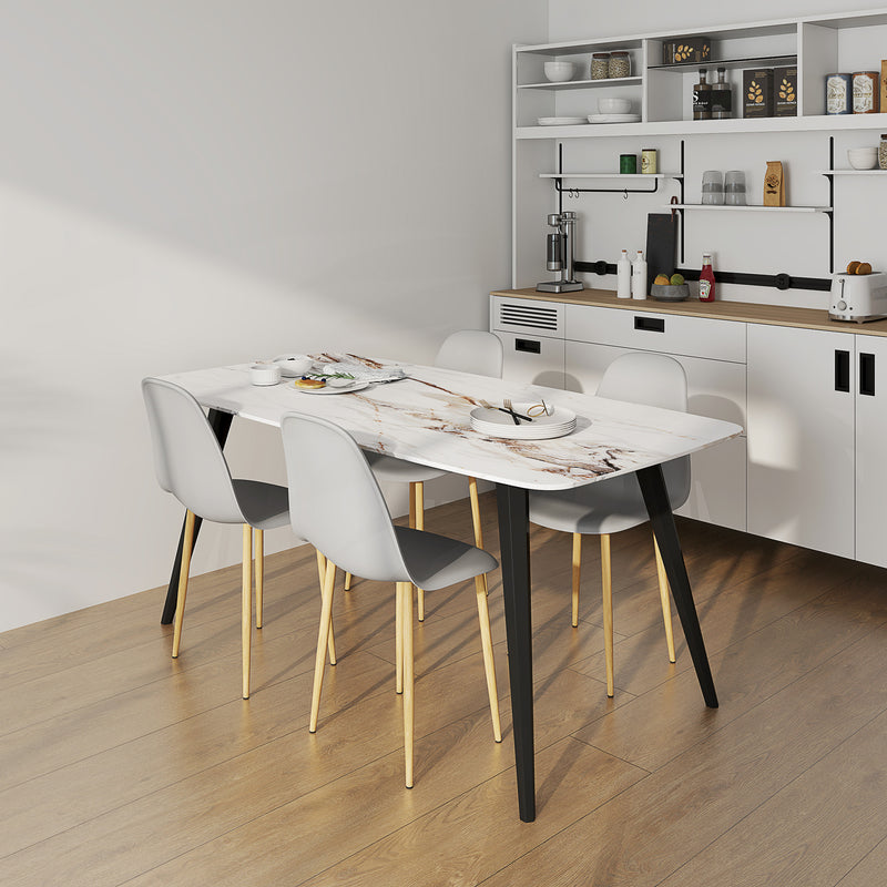 Set of 4 Grey Modern Dining Chairs with Backrest and Steel Legs for Kitchen or Dining Room by HOMCOM