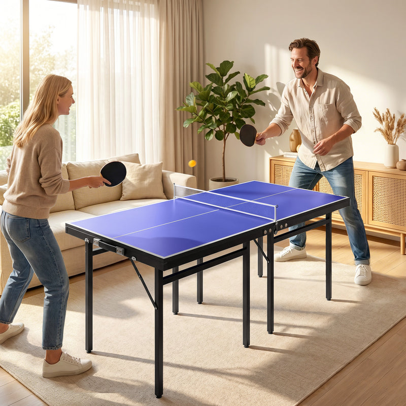 HOMCOM Folding 5ft Mini Compact Table Tennis Top Ping Pong Table Set Professional Net Games Sports Training Play Blue