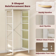 Tall Fabric Chest of 5 Drawers with Wood Frame Ideal for Bedroom Storage Natural Wood