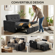 2 Seater Sofa Bed for Small Spaces with Adjustable Backrest and Storage Pockets Black AOSOM