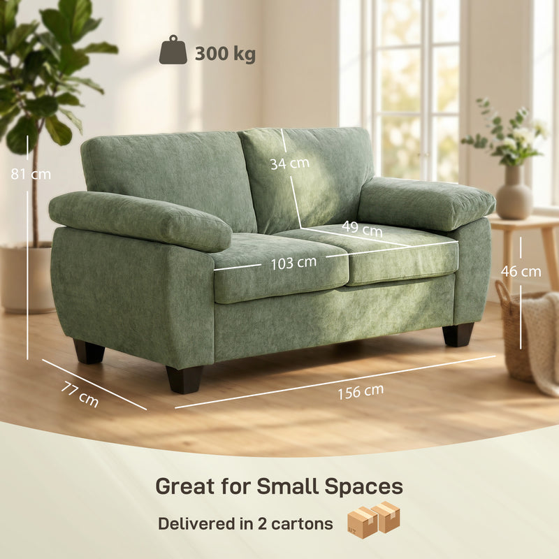 2 Seater Compact Sofa for Small Living Rooms with Thick Cushions and Wide Armrests Dark Green