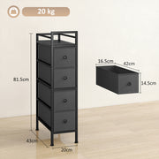 Slim 4 Drawer Fabric Storage Cabinet with Steel Frame for Small Bedrooms Black AOSOM