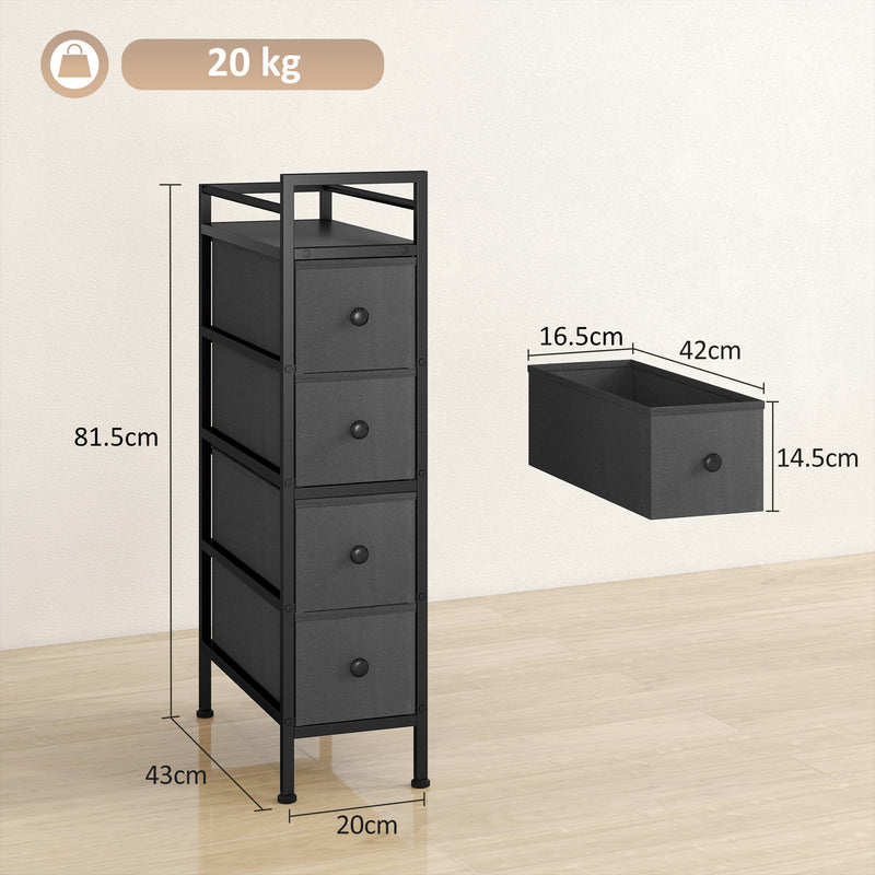 Slim 4 Drawer Fabric Storage Cabinet with Steel Frame for Small Bedrooms Black AOSOM