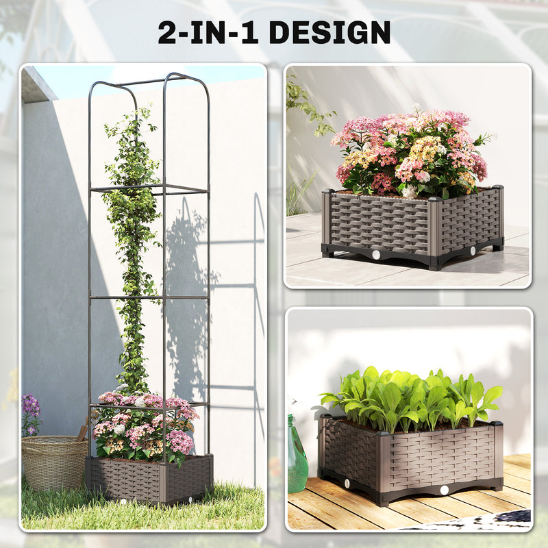 Raised Garden Bed with Trellis for Easy Plant Care on Patios and Balconies Black Outsunny