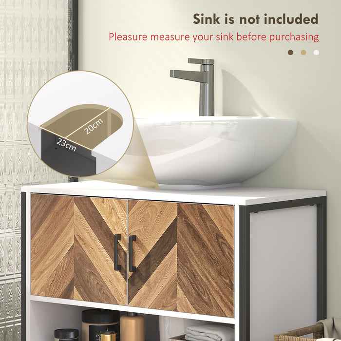 Cream White Under Sink Bathroom Cabinet with Herringbone Doors by HOMCOM