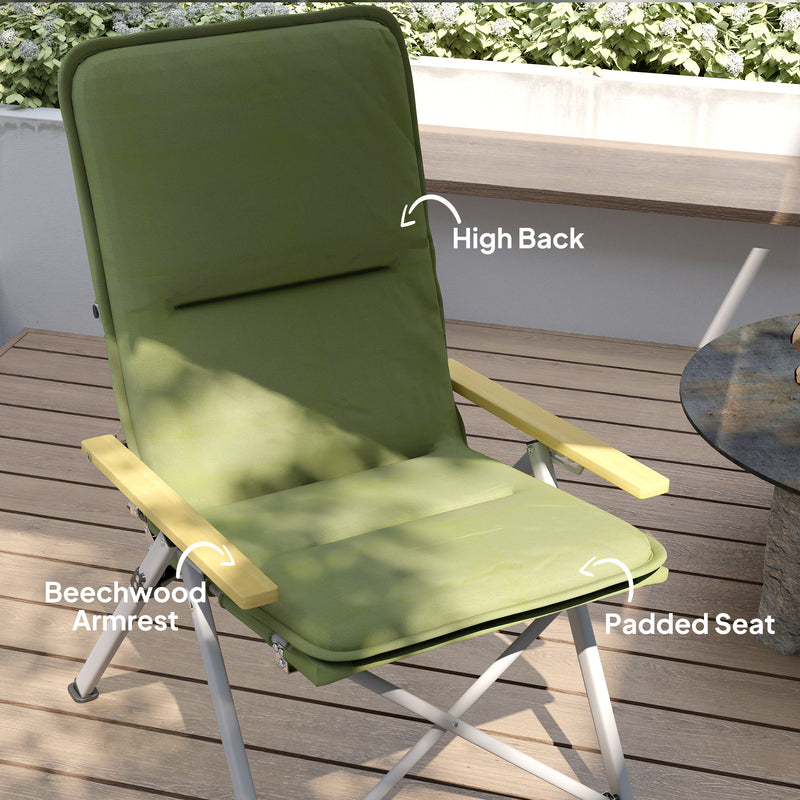 Foldable Camping Chair with Adjustable Backrest and Padded Seat for Outdoor Comfort Green