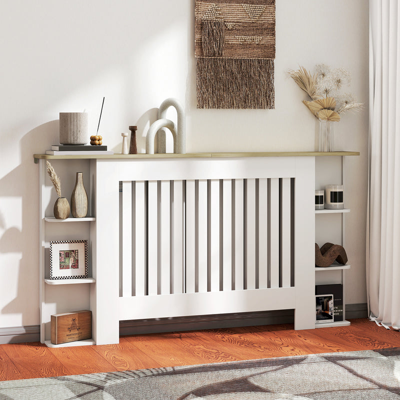 Large White Radiator Cover with Open Storage Shelves for Living Room or Hallway, 152W x 19D x 83H cm