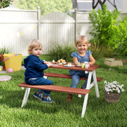 Outsunny Kids Picnic Table, Wooden Table and Bench Set, Kids Garden Furniture for Patio Aged 3-8 Years Old, Brown AOSOM
