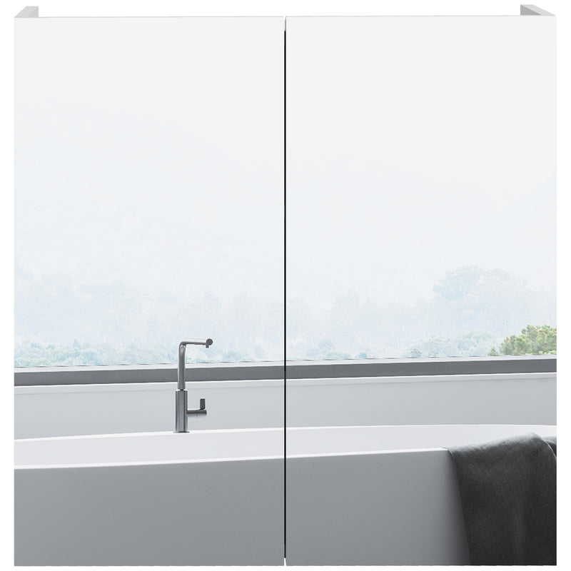 Wall Mounted Bathroom Mirror Cabinet With Adjustable Shelf For Storage, High Gloss White