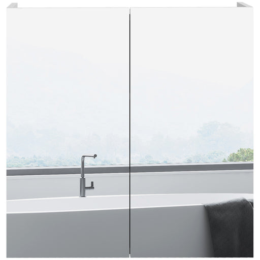 Wall Mounted Bathroom Mirror Cabinet With Adjustable Shelf For Storage, High Gloss White