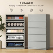 Chest of Drawers with 5 Spacious Drawers for Bedroom Storage Grey AOSOM