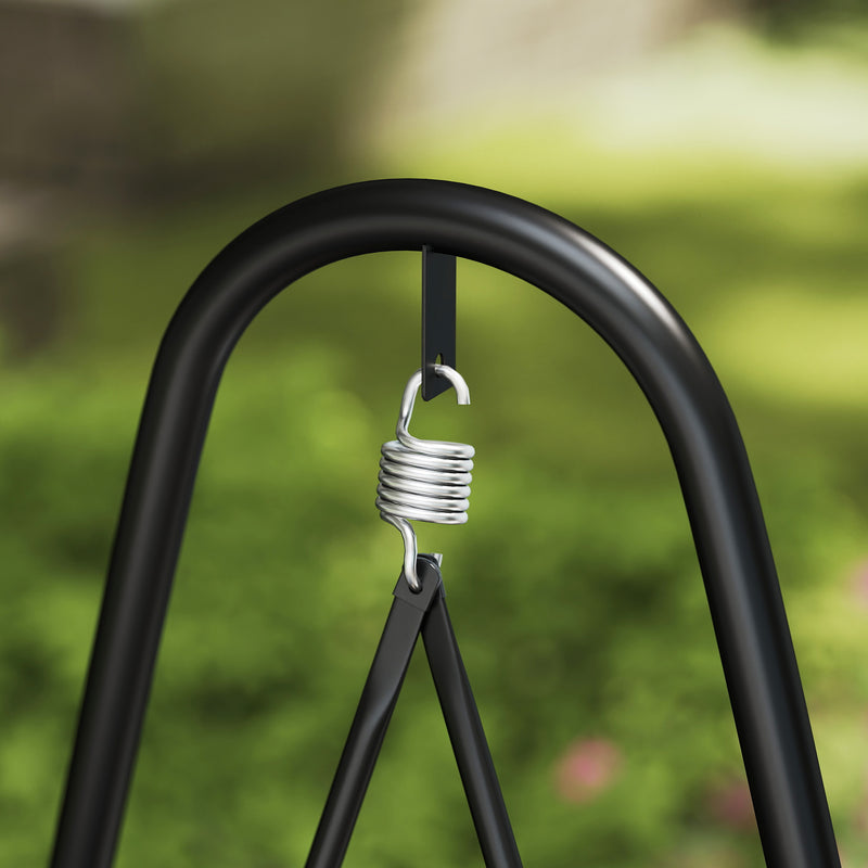 Dark Grey Rattan Hanging Swing Chair With Stand and Cushion for Garden and Balcony by Outsunny