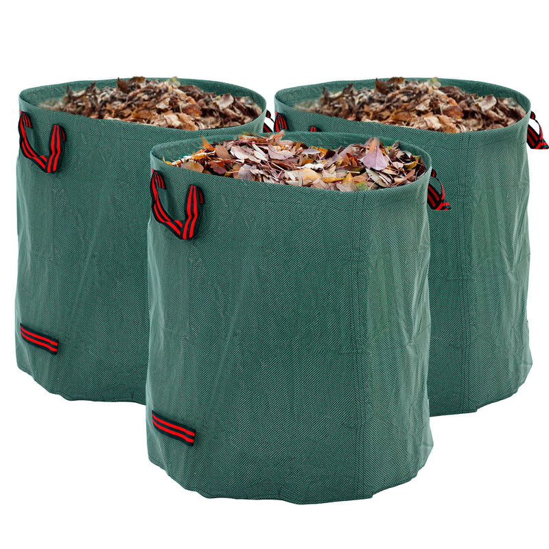 Set of 3 Green 272L Heavy Duty Garden Waste Bags With Handles Foldable and Reusable by Outsunny