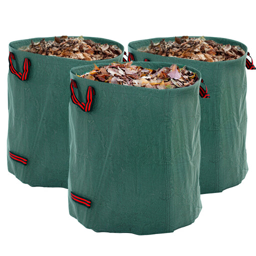 Set of 3 Green 272L Heavy Duty Garden Waste Bags With Handles Foldable and Reusable by Outsunny