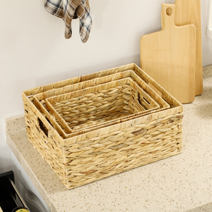 Set of 3 Water Hyacinth Storage Baskets Handmade with Handles by HOMCOM