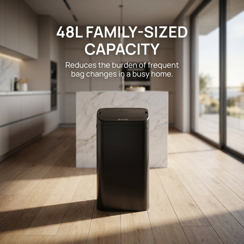 Sensor Kitchen Bin 48L Hands Free Hygienic Waste Disposal Large Capacity Black Homcom
