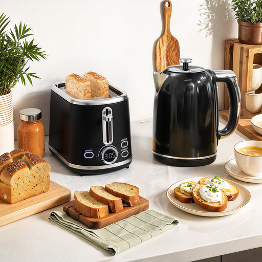 Retro Kettle and Toaster Set with Adjustable Temperature for Stylish Kitchens Black
